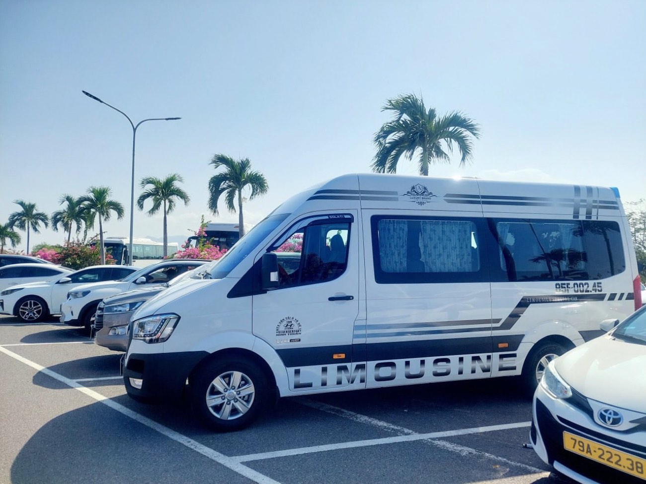 Xe Limousine Việt Long đón khách tại bãi đậu sân bay Cam Ranh
